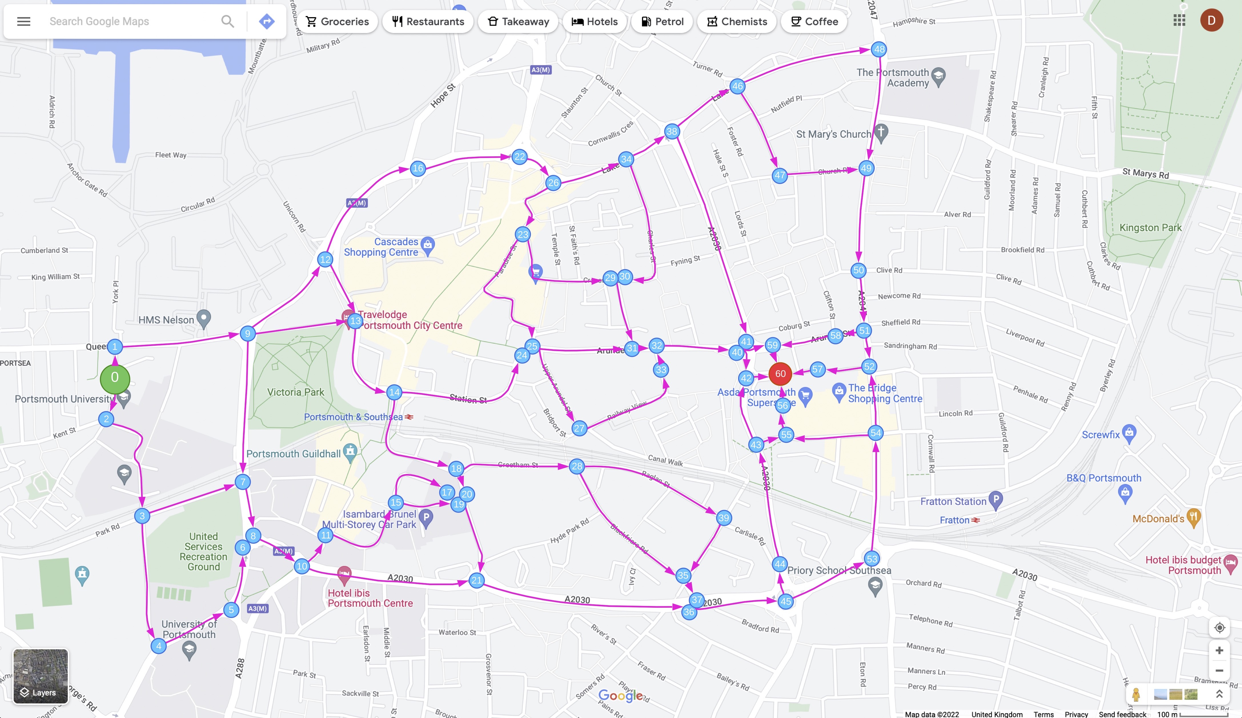 Annotated map of Portsmouth sample area